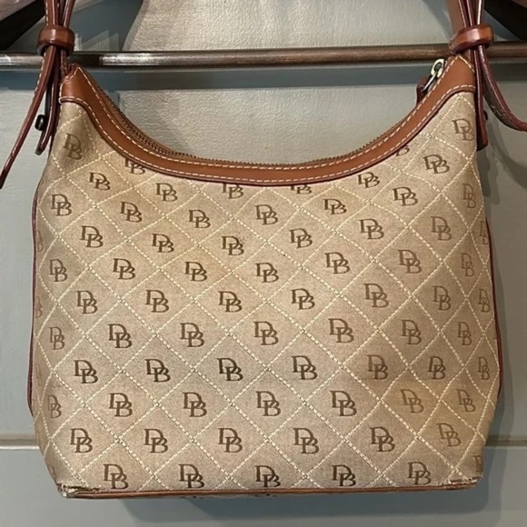 Dooney & Bourke Shoulder Bag Monogrammed Canvas Leather Trimmed Brown Tan - Picture 10 of 14